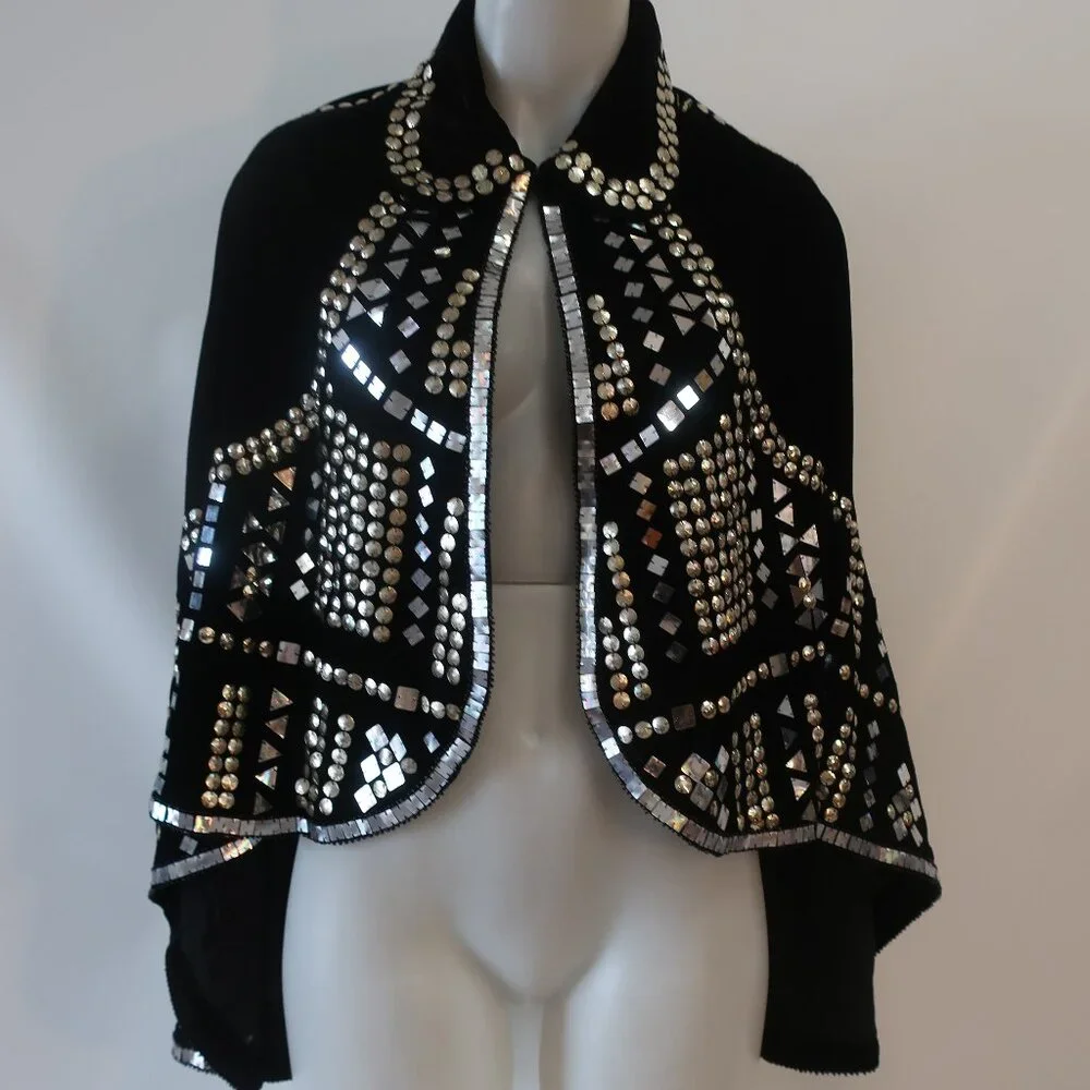 NWT Tina Demel Black Velvet Mirrored Embellished Peter Pan Collar Capelet OS - Picture 4 of 14